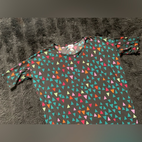 Women’s LulaRoe Black/Multicolor Shortsleeve High-Low Dress XXS PreOwned - Picture 3 of 11